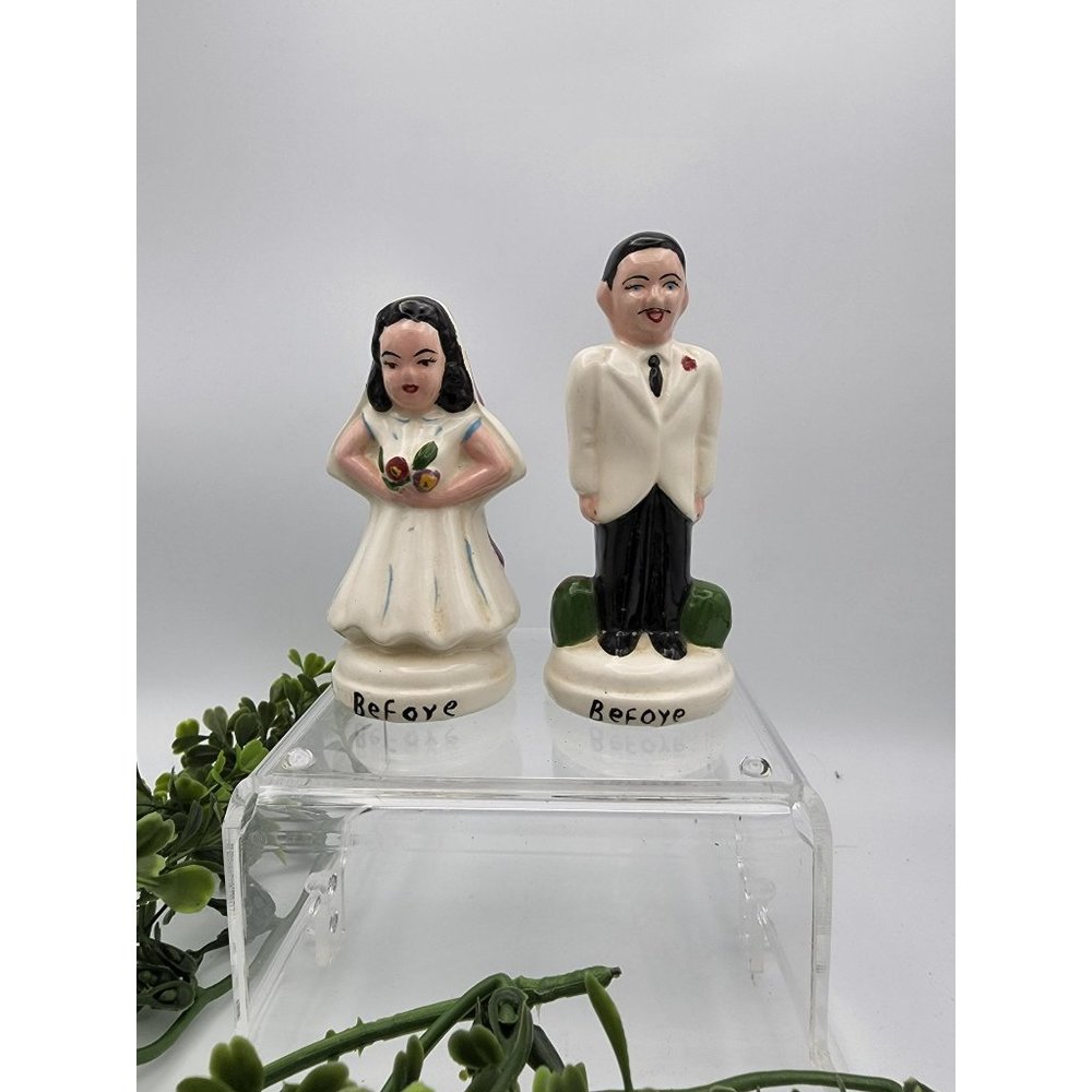 Vintage 1961 Wedding "Before and After" Cake Toppers Hand Painted Hilarious!